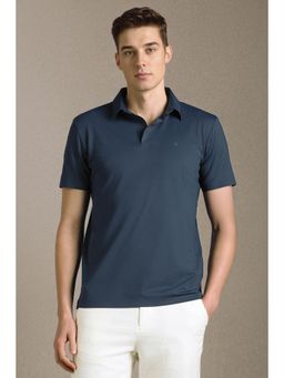 Louis Philippe - Men Navy Blue Textured Polo T-Shirt