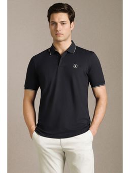 Louis Philippe - Men Navy Blue Solid Polo T-Shirt