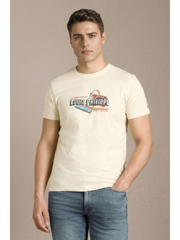 Louis Philippe - Men Beige Printed Crew Neck T-Shirt
