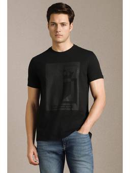 Louis Philippe - Men Black Printed Crew Neck T-Shirt
