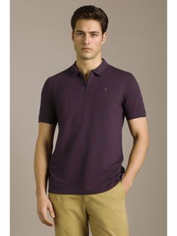Louis Philippe - Men Purple Textured Polo T-Shirt