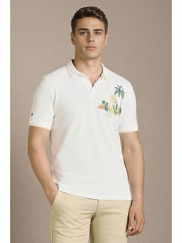 Louis Philippe - Men White Embroidered Polo T-Shirt