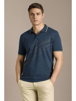 Louis Philippe - Men Navy Blue Printed Polo T-Shirt