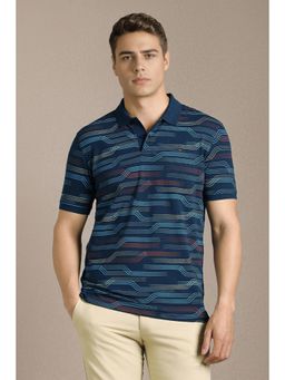 Louis Philippe - Men Navy Blue Printed Polo T-Shirt