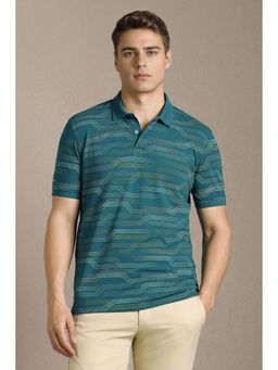 Louis Philippe - Men Teal Printed Polo T-Shirt