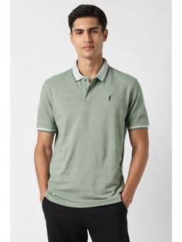 Peter England - Men Green Textured Polo T-Shirt