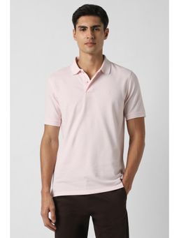 Peter England - Men Pink Textured Polo T-Shirt