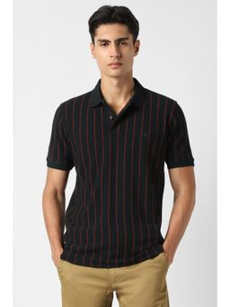 Peter England - Men Black Stripe Polo T-Shirt