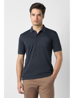 Peter England - Men Navy Blue Textured Polo T-Shirt