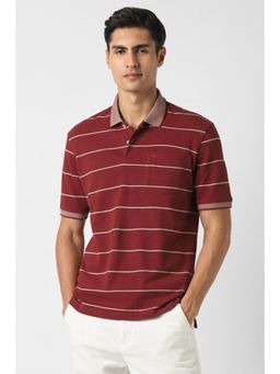 Peter England - Men Maroon Stripe Polo T-Shirt