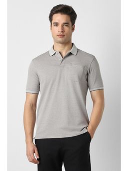Peter England - Men Grey Textured Polo T-Shirt