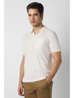 Peter England - Men Cream Textured Polo T-Shirt