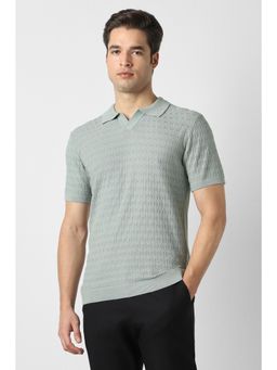 Peter England - Men Light Blue Textured Polo T-Shirt