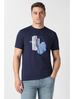 Van Heusen - Men Navy Blue Printed Crew Neck T-Shirt