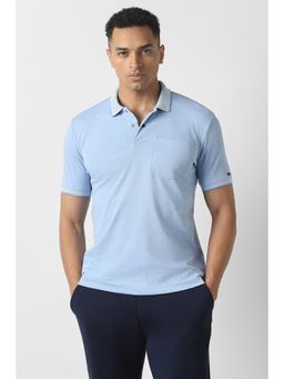 Van Heusen - Men Light Blue Solid Polo T-Shirt