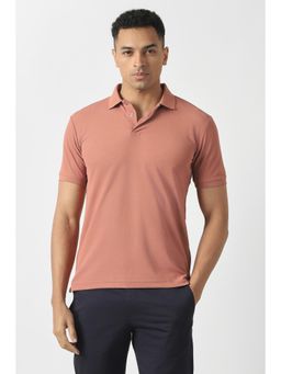 Van Heusen - Men Peach Solid Polo T-Shirt