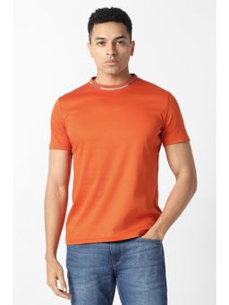 Van Heusen - Men Orange Solid Crew Neck T-Shirt