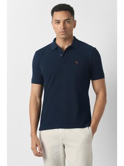 Van Heusen - Men Navy Blue Textured Polo T-Shirt