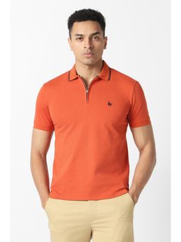 Van Heusen - Men Orange Textured Polo T-Shirt