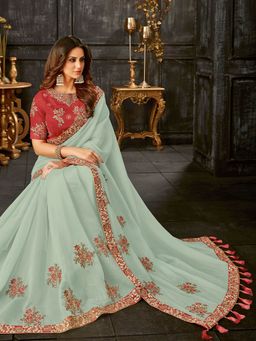 Odette - Sea Green Tissue Designer Saree with Unstitched Blouse