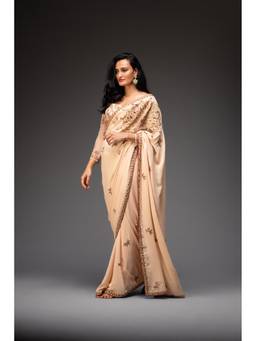 Neha Gursahani - Beige Embroidered Saree with Stitched Blouse