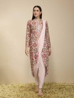 Neha Gursahani - Pre-Draped Multicolor Chudidar Saree with Jacket