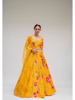 Chrkha - Baagh- Yellow Printed Lehenga and Dupatta with Blouse