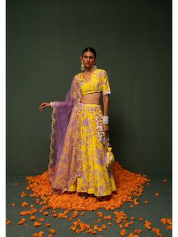 Chrkha - Masakali- Yellow Printed Lehenga and Dupatta with Blouse