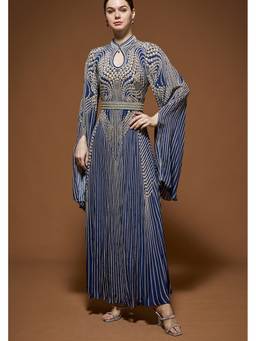 Nirraamyaa - Navy Blue Pearl Cape Kaftan Gown