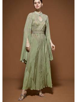 Nirraamyaa - Green Pearl Cape Kaftan Gown