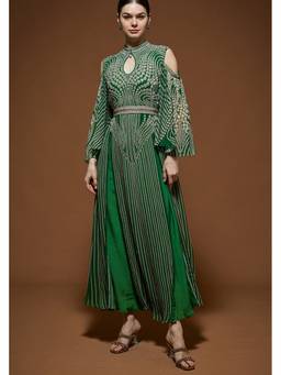 Nirraamyaa - Emerald Green Ethnic Kaftan Cape Gown