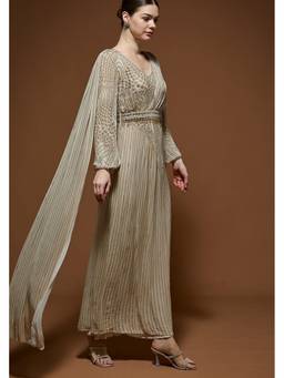 Nirraamyaa - Beige Embroidery Ethnic Kaftan Dress
