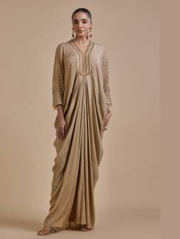 Nirraamyaa - Beige Sunehri Hoor Ethnic Gown