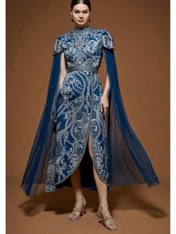Nirraamyaa - Blue Embroidery Kaftan Midi Dress