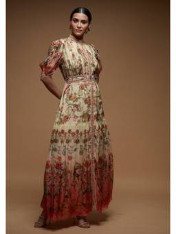 Nirraamyaa - Beige Printed Ethnic Maxi Dress