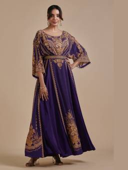 Nirraamyaa - Purple Embellished Surah Ethnic Gown