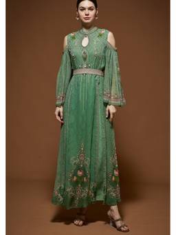 Nirraamyaa - Green Printed Ethnic Maxi Gown