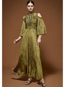 Nirraamyaa - Olive Regal Paisley Gown Ethnic Gown