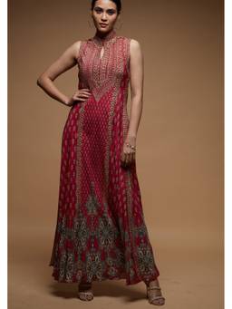 Nirraamyaa - Fuchsia Ditsy Floral Ethnic Gown