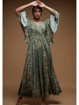 Nirraamyaa - Dark Aqua Baroque Ethnic Gown