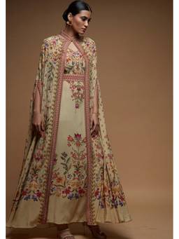Nirraamyaa - Beige Embroidery Ethnic Kaftan Dress