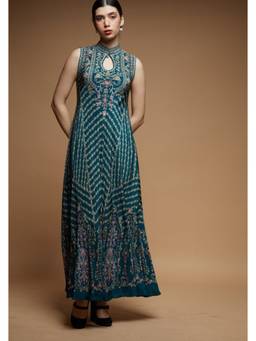 Nirraamyaa - Teal Bejewelled Ethnic Gown