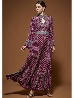 Nirraamyaa - Wine Bejewelled Ethnic Gown