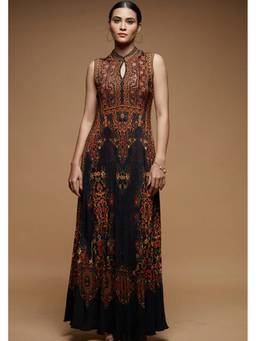 Nirraamyaa - Black Color Halter Ethnic Gown