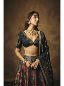 Saanjh by Lea - Mrinalini Black Hand Embroidered Raw Silk Blouse