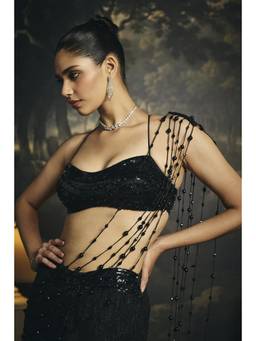 Saanjh by Lea - Nyra Black Embroidered Micro Blouse