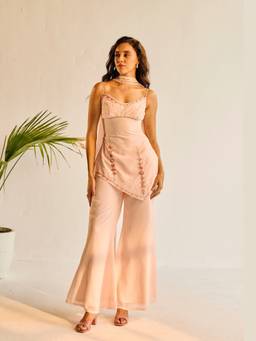 Saanjh by Lea - Geet Pink Embroidered Y2K Kurta With Palazzo And Dupatta