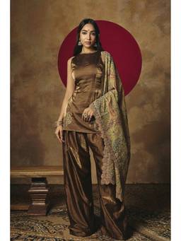 Saanjh by Lea - Brown Embroidered Kurta With Salwar And Dupatta