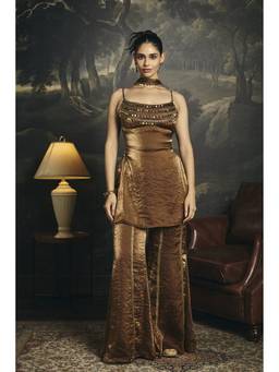 Saanjh by Lea - Brown Y2K Kurta With Sharara And Dupatta