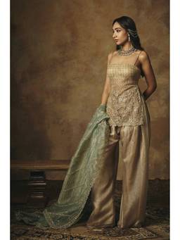 Saanjh by Lea - Aarunya Gold 3D Embroidered Kurta With Salwar And Dupatta